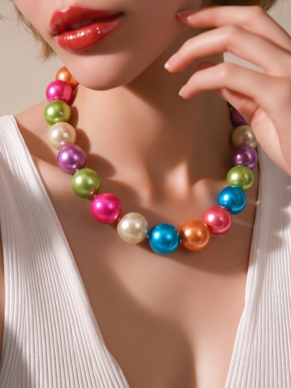 Multi-Color Pearl Bead Necklace and Earrings Set - Women Jewelry